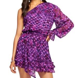 Ramy brook purple mini dress one sleeve sheer elegant graduation brunch party